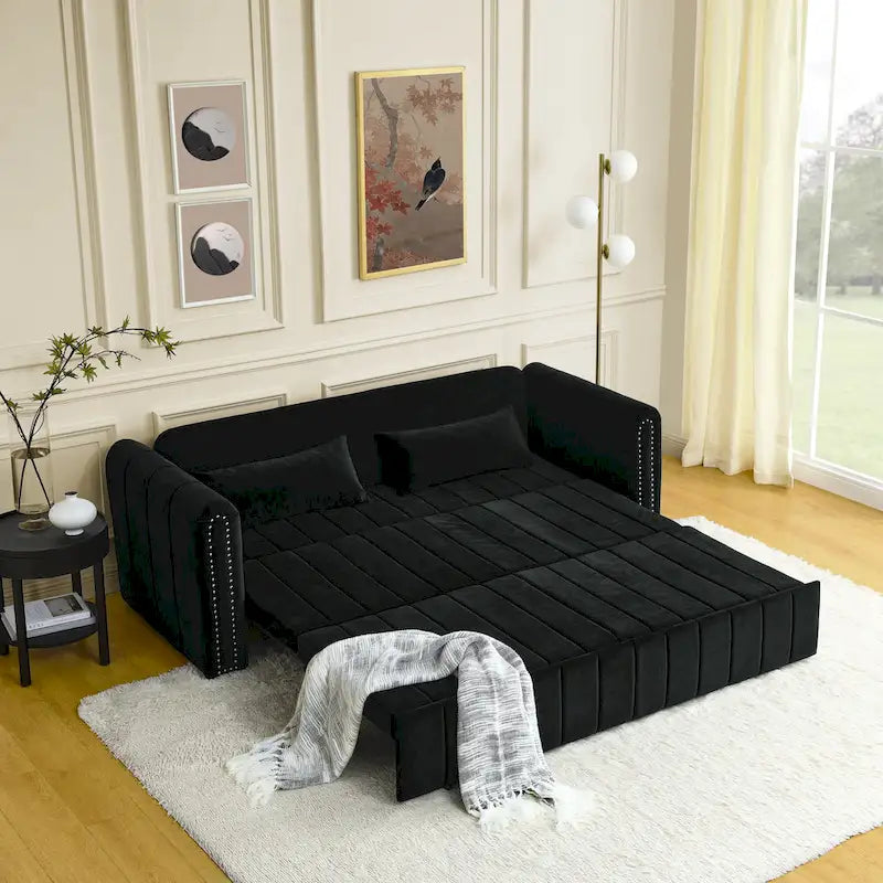 Canapé-lit pliable en mousse 3-en-1 moderne et minimaliste de 68 pouces avec garniture cloutée et deux tiroirs