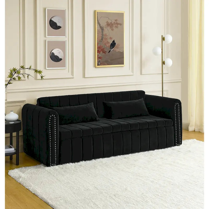 Canapé-lit pliable en mousse 3-en-1 moderne et minimaliste de 68 pouces avec garniture cloutée et deux tiroirs