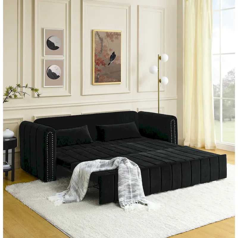 Canapé-lit pliable en mousse 3-en-1 moderne et minimaliste de 68 pouces avec garniture cloutée et deux tiroirs