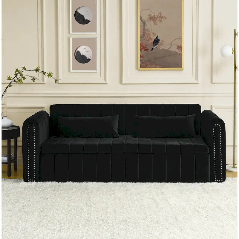 Canapé-lit pliable en mousse 3-en-1 moderne et minimaliste de 68 pouces avec garniture cloutée et deux tiroirs
