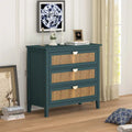 Commode 3 tiroirs avec rotin naturel ajouré, style américain, idéale pour chambre ou salon