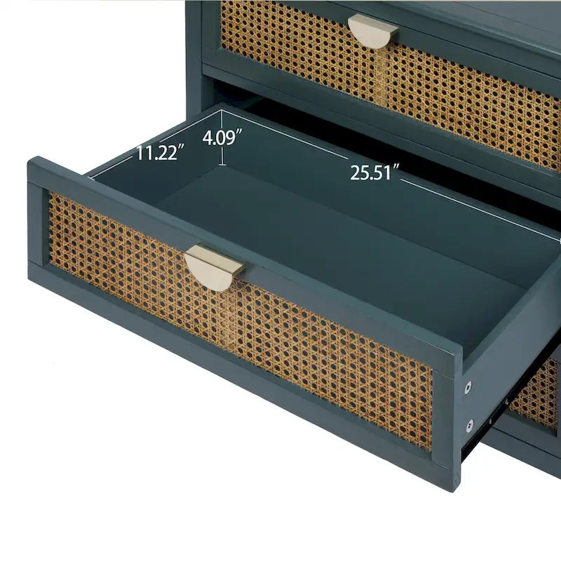Commode 3 tiroirs avec rotin naturel ajouré, style américain, idéale pour chambre ou salon