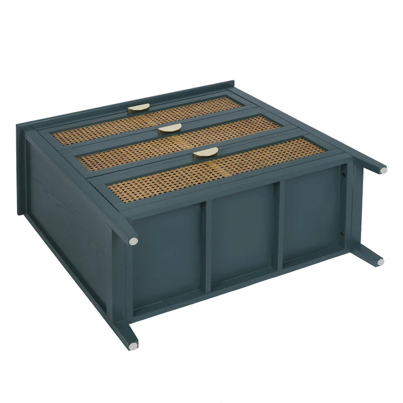 Commode 3 tiroirs avec rotin naturel ajouré, style américain, idéale pour chambre ou salon