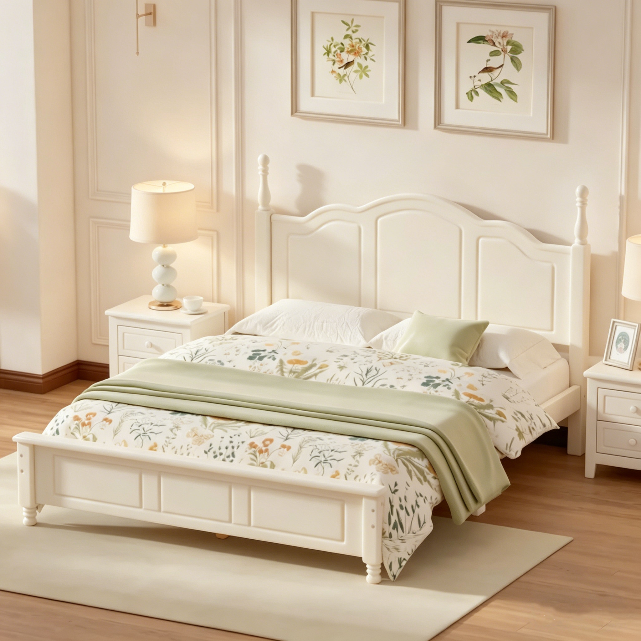 Retro-Style Wooden Platform Bed Frame (Includes Headboard and Wooden Slat Support)