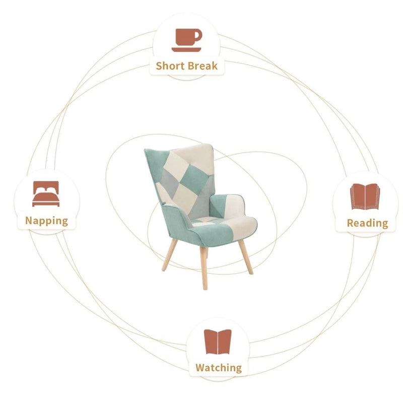 Fauteuil de salon avec repose-pieds — Ensemble de sièges de salon avec pouf, Fauteuil de chambre confortable, avec un revêtement en tissu patchwork créatif