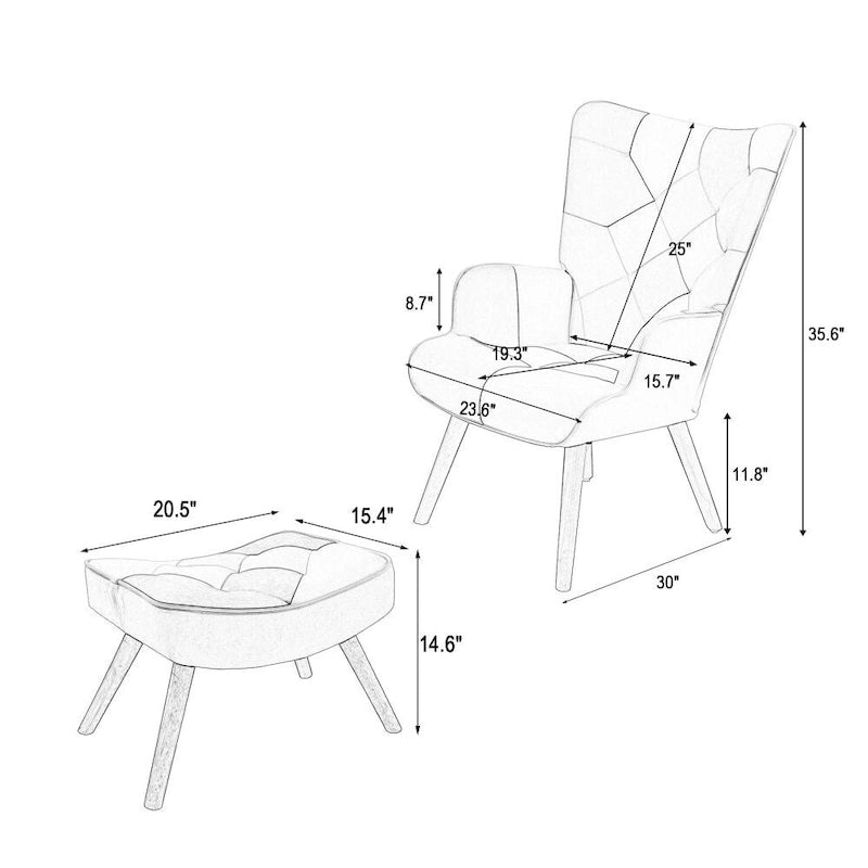 Fauteuil de salon avec repose-pieds — Ensemble de sièges de salon avec pouf, Fauteuil de chambre confortable, avec un revêtement en tissu patchwork créatif