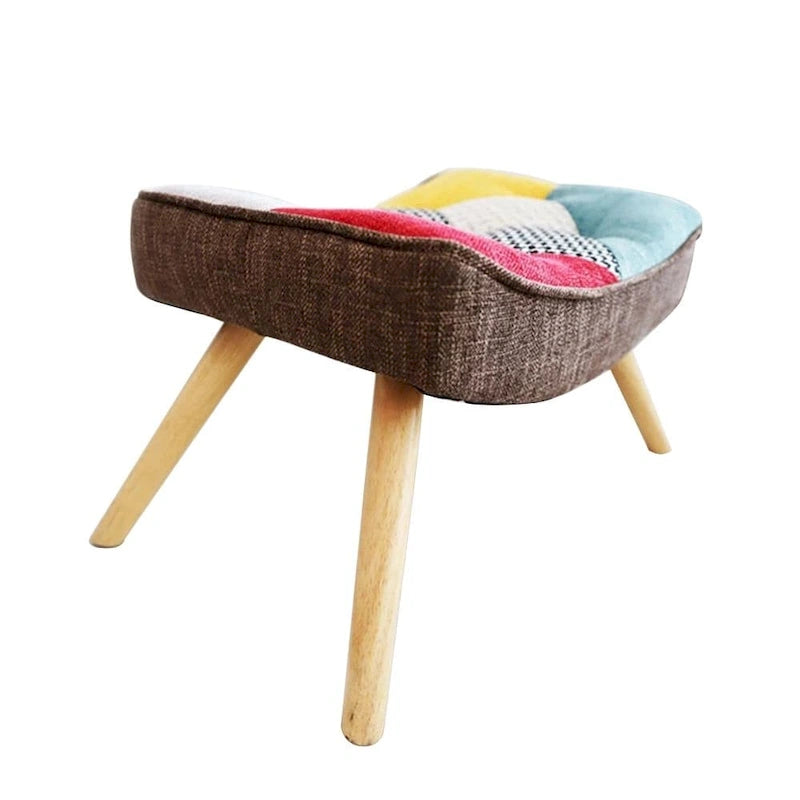 Fauteuil de salon avec repose-pieds — Ensemble de sièges de salon avec pouf, Fauteuil de chambre confortable, avec un revêtement en tissu patchwork créatif