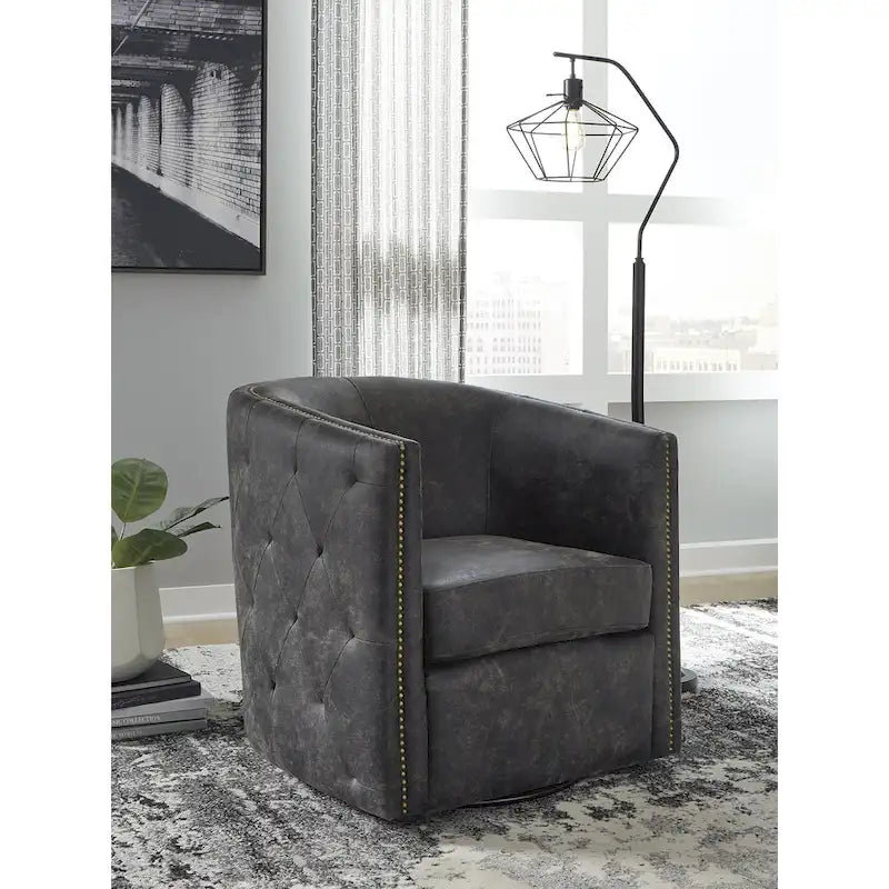 Fauteuil pivotant noir vieilli — L 73 x P 79 x H 80