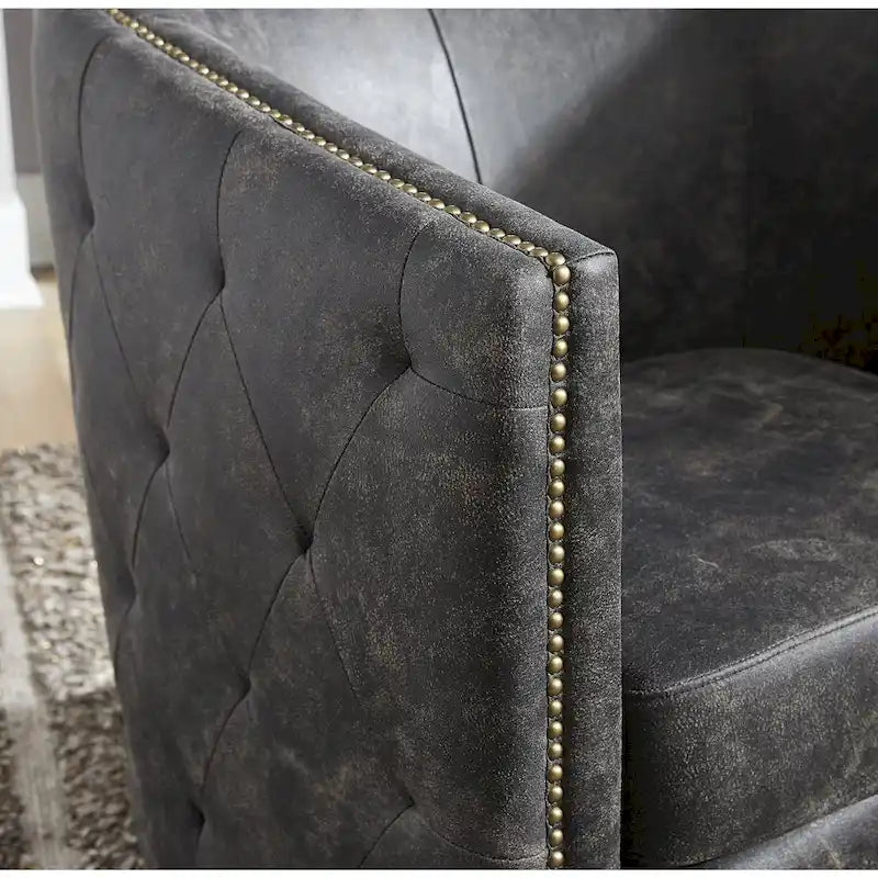 Fauteuil pivotant noir vieilli — L 73 x P 79 x H 80