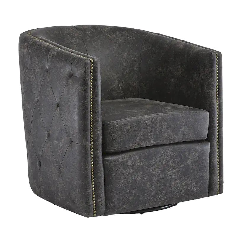Fauteuil pivotant noir vieilli — L 73 x P 79 x H 80