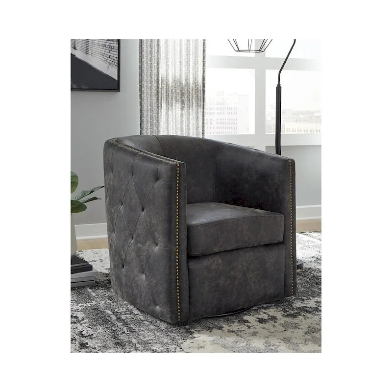 Fauteuil pivotant noir vieilli — L 73 x P 79 x H 80
