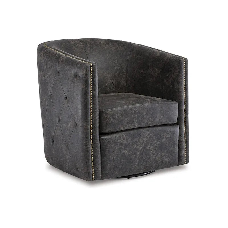 Fauteuil pivotant noir vieilli — L 73 x P 79 x H 80