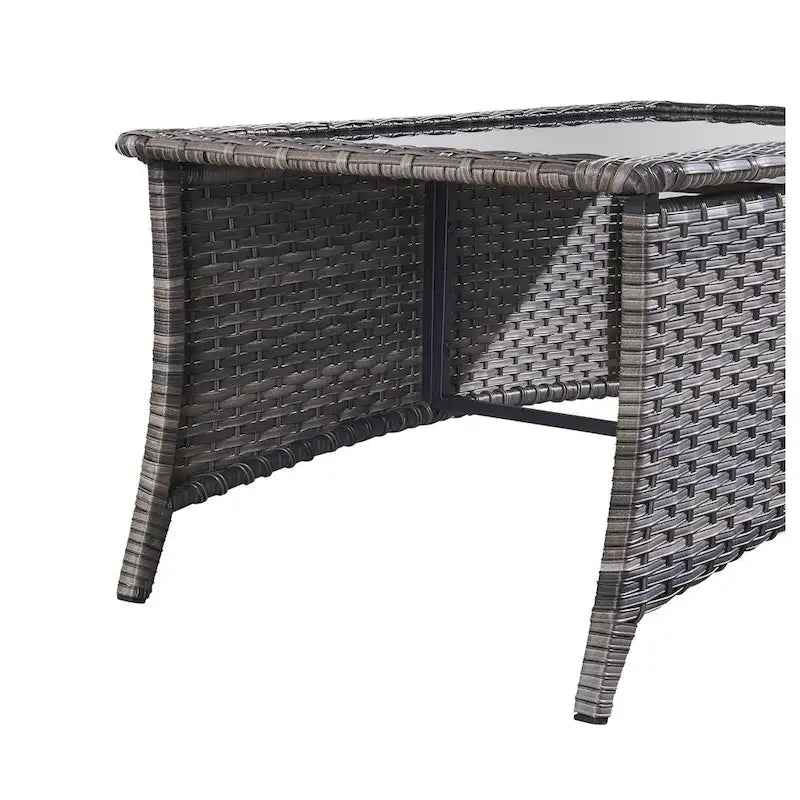 Table basse en osier d'extérieur, table d'appoint à plateau en verre
