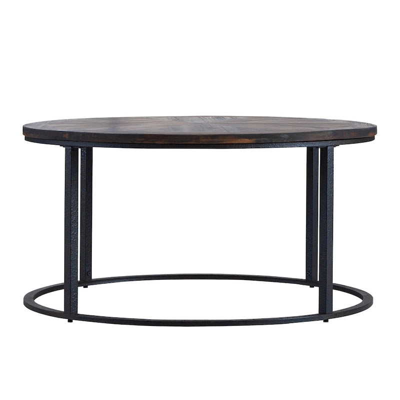 Table basse ronde de style ferme rustique moderne fabriquée à partir de bois recyclé