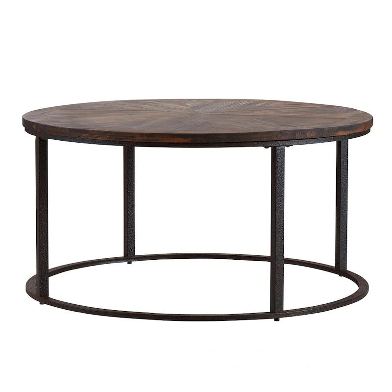 Table basse ronde de style ferme rustique moderne fabriquée à partir de bois recyclé