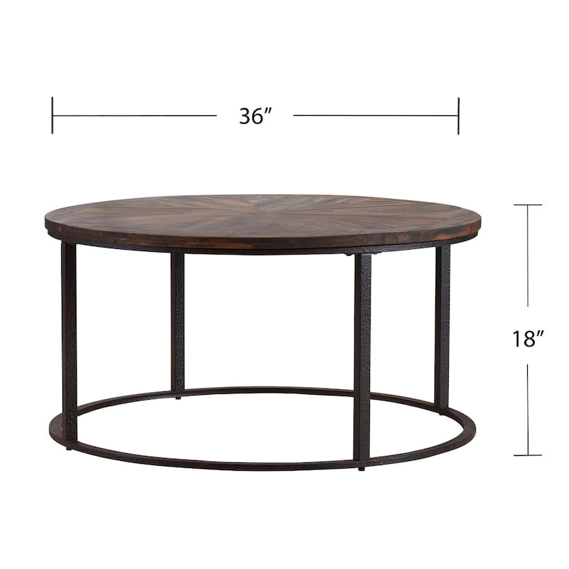 Table basse ronde de style ferme rustique moderne fabriquée à partir de bois recyclé