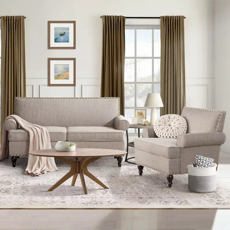 Fabric Armchair And Two-Seater Sofa Set