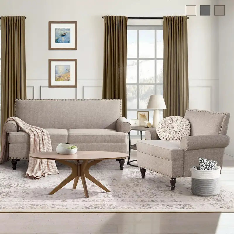Ensemble fauteuil en tissu et canapé deux places