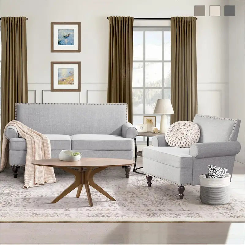 Ensemble fauteuil en tissu et canapé deux places