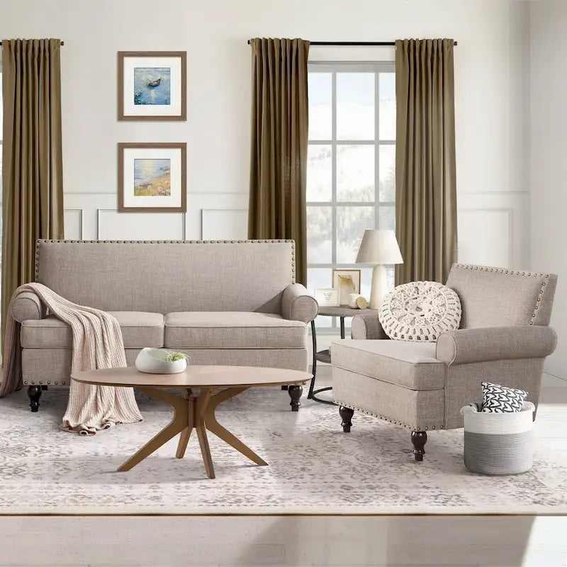 Fabric Armchair And Two-Seater Sofa Set