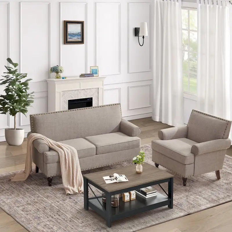 Ensemble fauteuil en tissu et canapé deux places