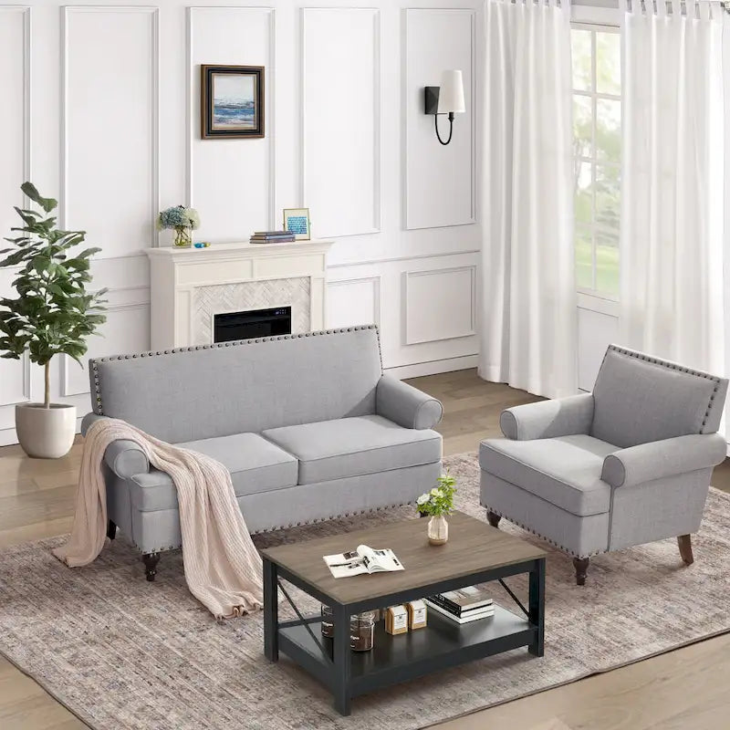Ensemble fauteuil en tissu et canapé deux places