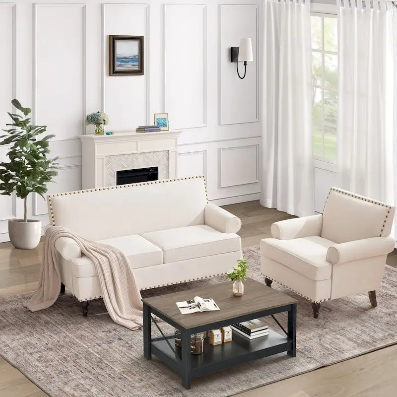 Ensemble fauteuil en tissu et canapé deux places