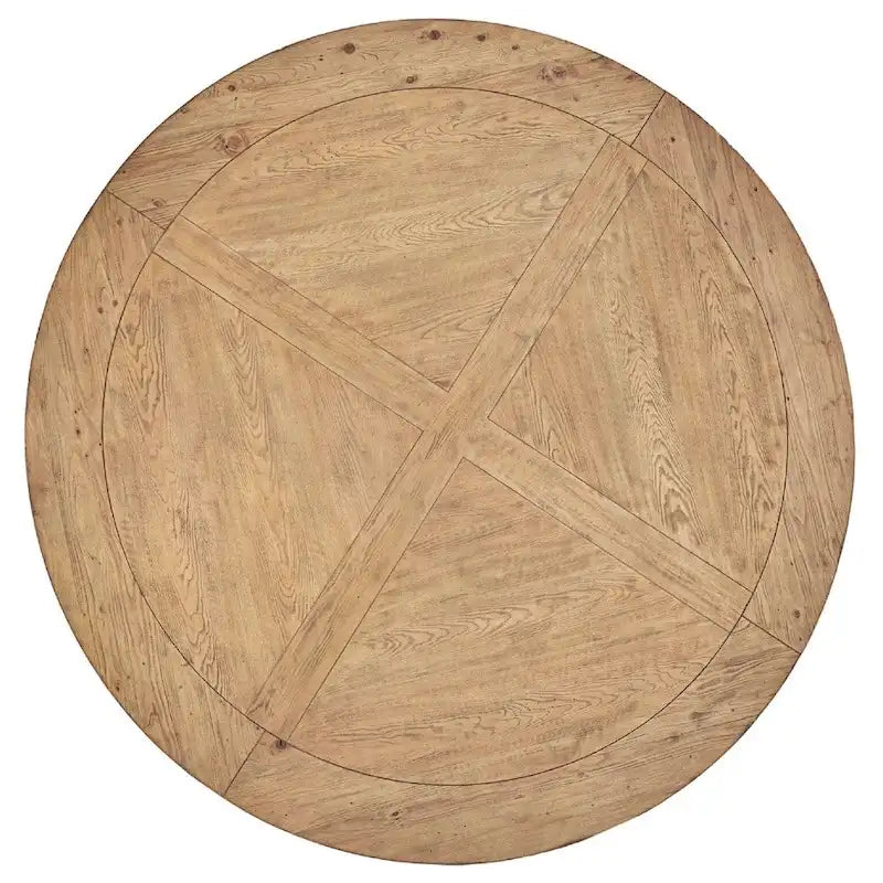 Distressed Rustic-Style Round Dining Set with X-Base Table — Double X-Back Chair Design