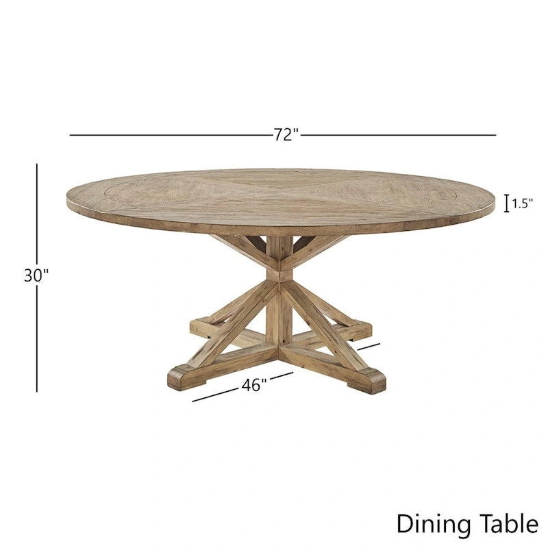 Distressed Rustic-Style Round Dining Set with X-Base Table — Double X-Back Chair Design