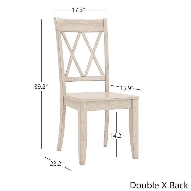Distressed Rustic-Style Round Dining Set with X-Base Table — Double X-Back Chair Design