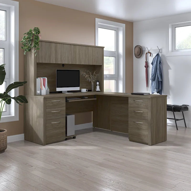 6-Drawer L-Shaped Workstation Desk Set