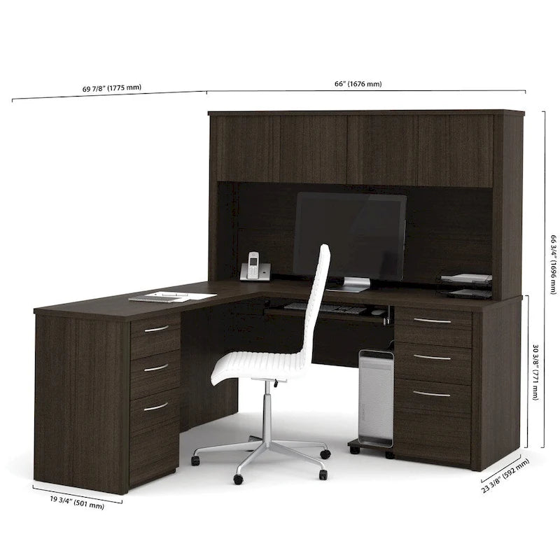 Bureau d'angle avec poste de travail et 6 tiroirs