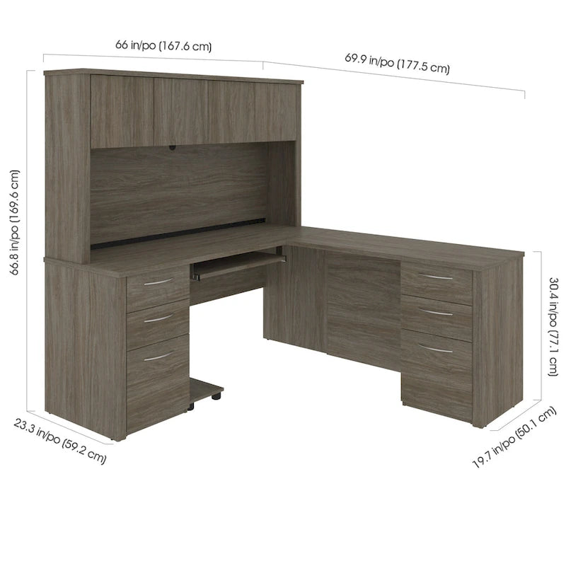 Bureau d'angle avec poste de travail et 6 tiroirs