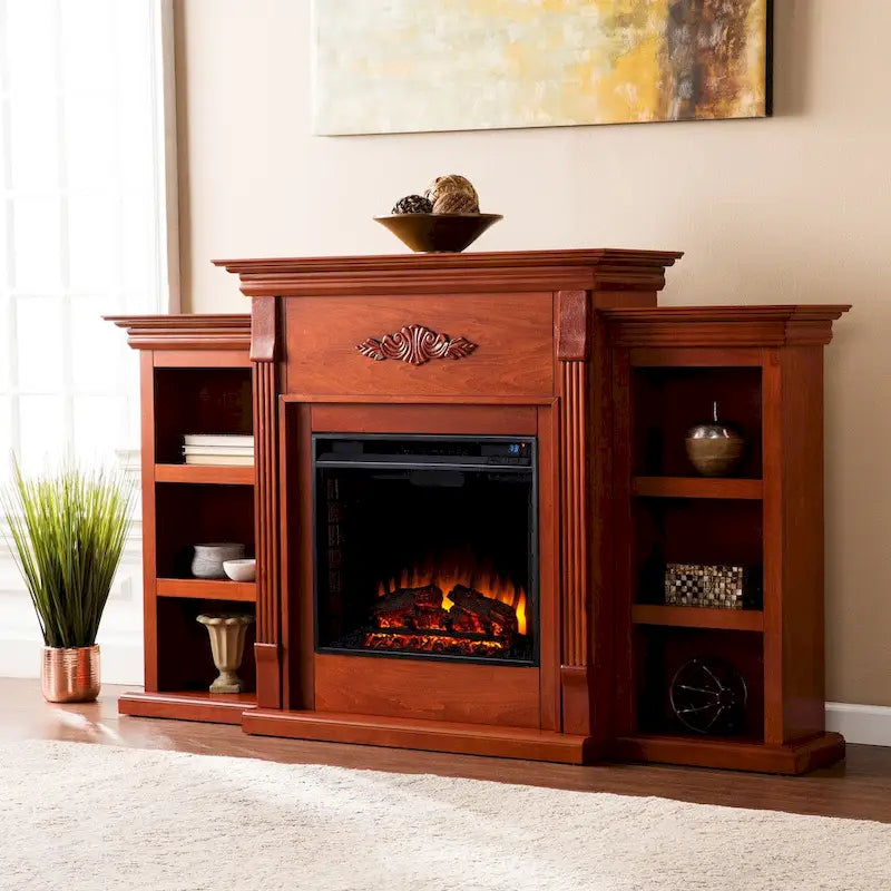SEI Furniture Gracewood Hollow Womack 70-inch Mahogany Electric Fireplace with Bookshelves - N/A