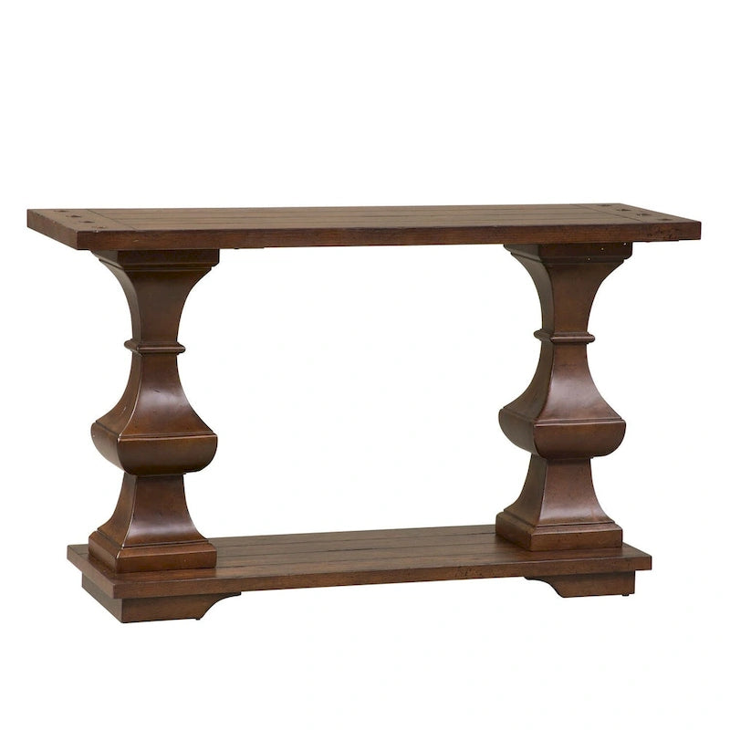 Table d'appoint de canapé marron avec un plateau épais en chêne