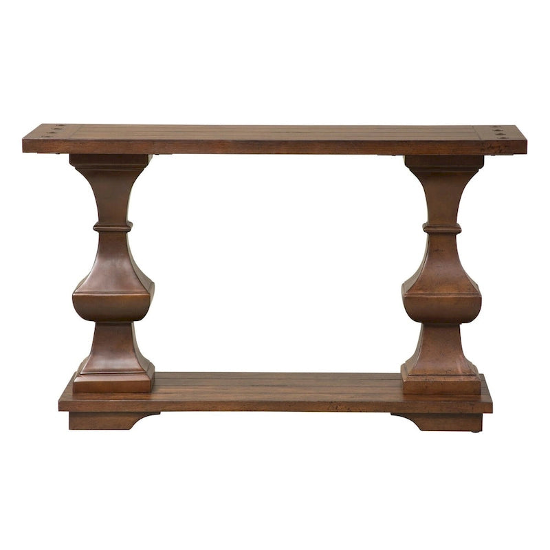 Table d'appoint de canapé marron avec un plateau épais en chêne