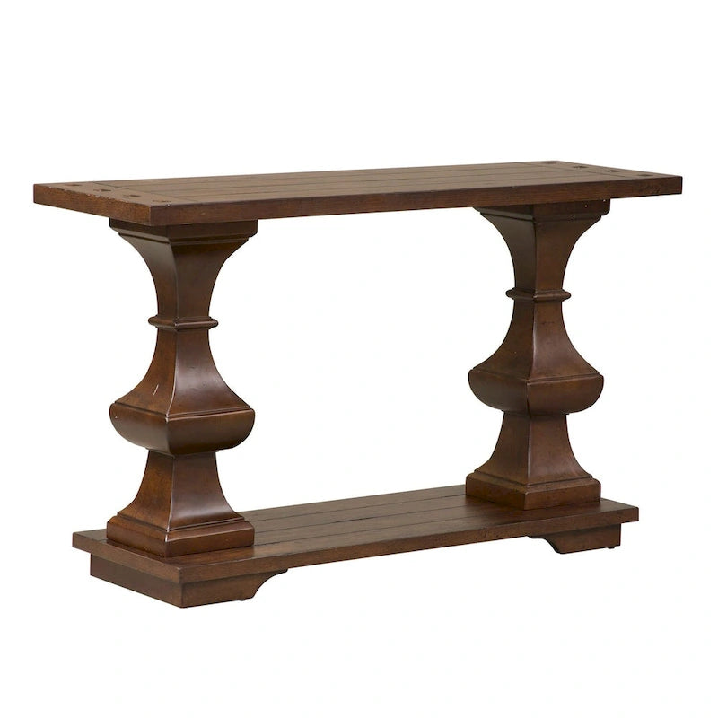 Table d'appoint de canapé marron avec un plateau épais en chêne