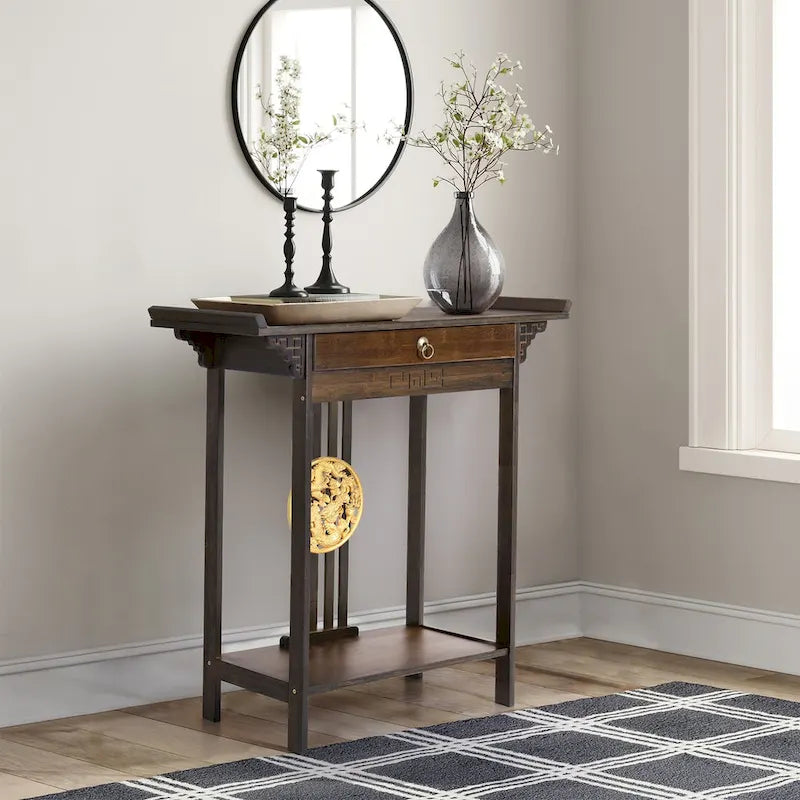 Bamboo Console Table Entryway Sofa Table Hallway Table with Drawer - 32x13x33