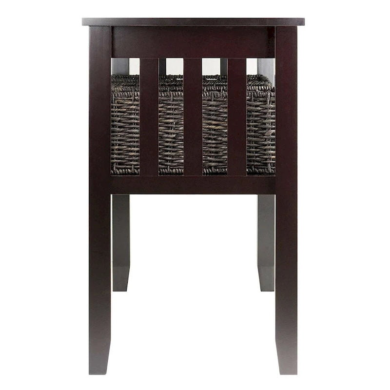 Table console de couloir à 2 niveaux Espresso avec 3 paniers de rangement - 40 larg. x 18 prof. x 30 haut.
