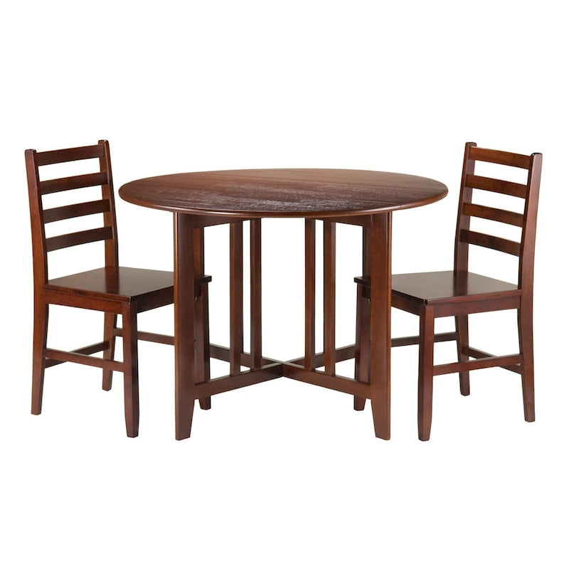 Folding Table and Chair Set (with Ladder-back Chairs) — Walnut Finish