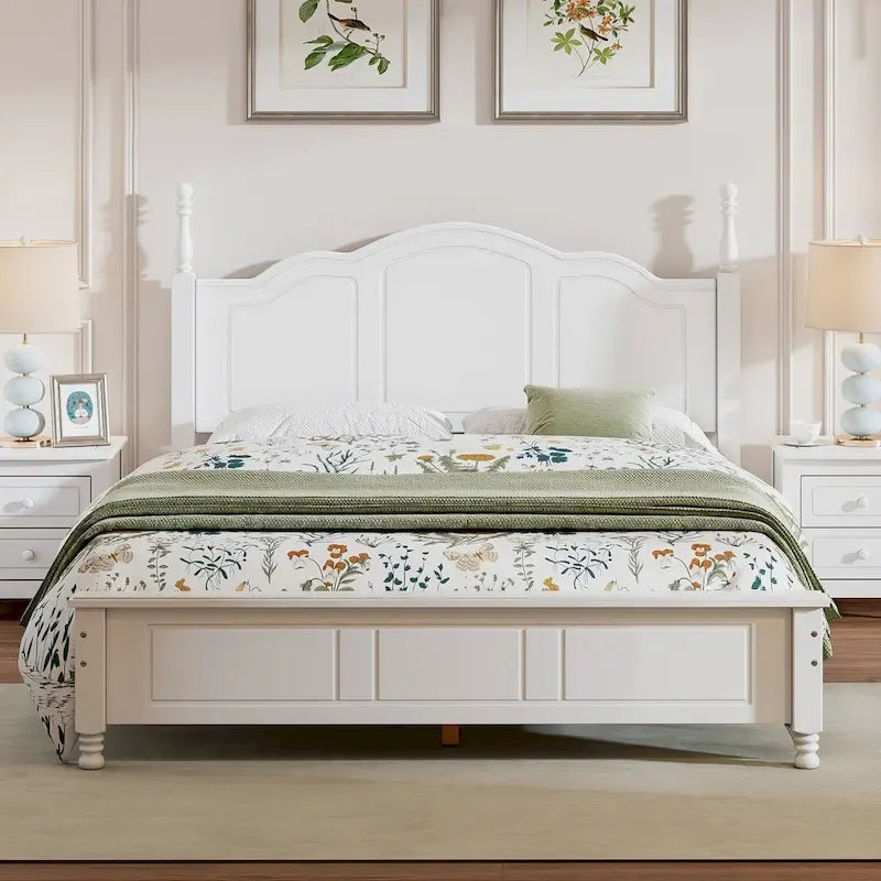 Retro-Style Wooden Platform Bed Frame (Includes Headboard and Wooden Slat Support)
