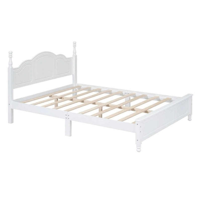 Retro-Style Wooden Platform Bed Frame (Includes Headboard and Wooden Slat Support)