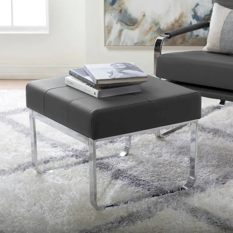 Repose-pieds rectangulaire moderne en métal et cuir patchwork