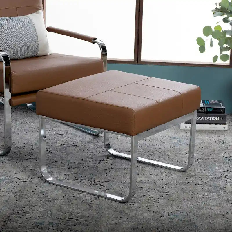 Repose-pieds rectangulaire moderne en métal et cuir patchwork