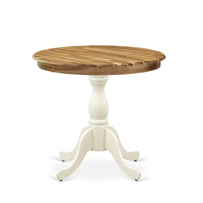 Classic Modern Dining Table — Round Top with Pedestal Base, Linen White