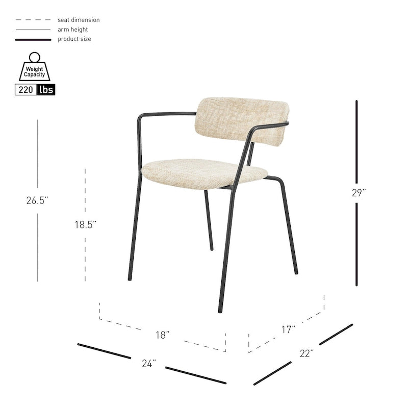 Chaises de salle à manger en tissu (avec accoudoirs, lot de 2)