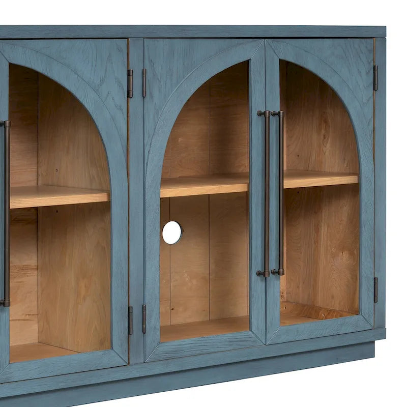 Buffet rétro 4 portes avec grand rangement, poignées en métal et étagères réglables pour cuisine, salle à manger et salon