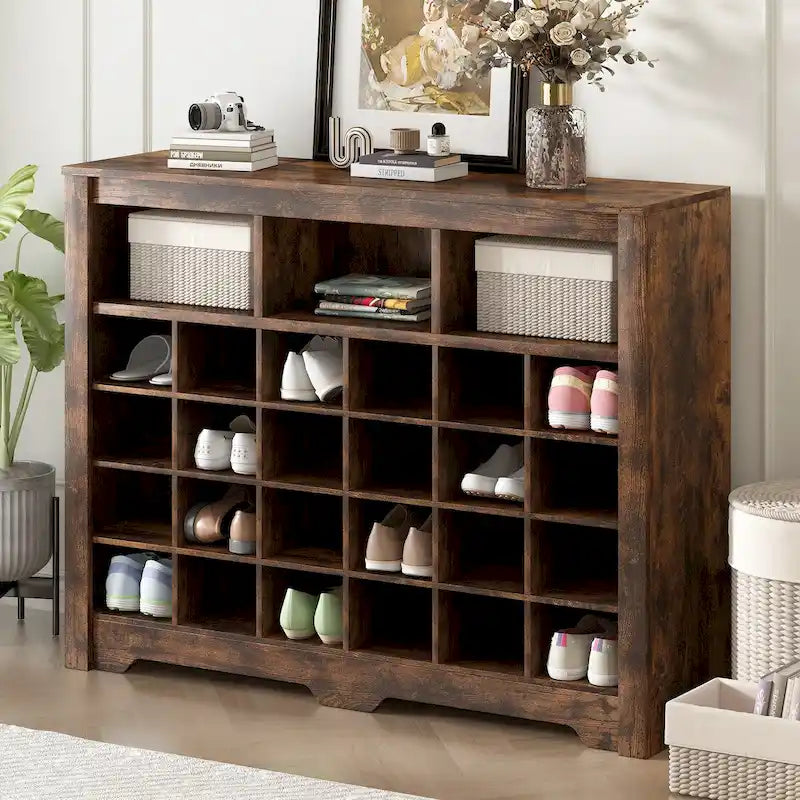 Console à chaussures 24 casiers, meuble à chaussures avec base incurvée, buffet polyvalent de haute qualité pour entrée, chambre, salon