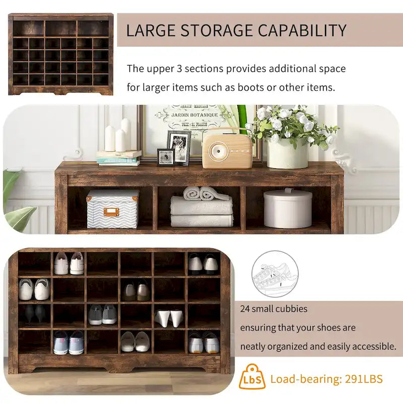 Console à chaussures 24 casiers, meuble à chaussures avec base incurvée, buffet polyvalent de haute qualité pour entrée, chambre, salon