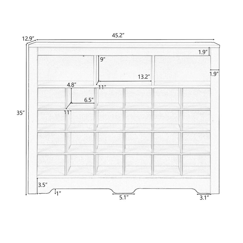 Console à chaussures 24 casiers, meuble à chaussures avec base incurvée, buffet polyvalent de haute qualité pour entrée, chambre, salon